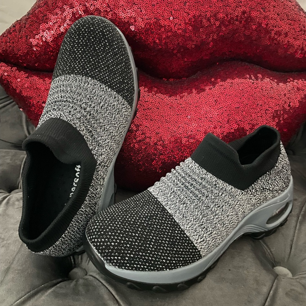 NEW! Black and Gray Slip-On Knit Sneakers